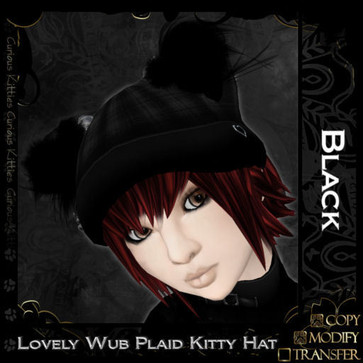 =^.^= Curious Kitties - Lovely Wub Plaid Kitty Hat - Black