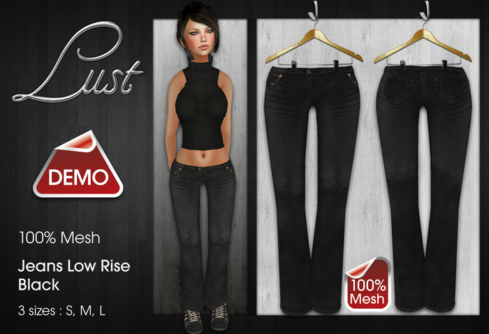 Lust - DEMO - Mesh Low Rise Jeans Black - 3 Sizes