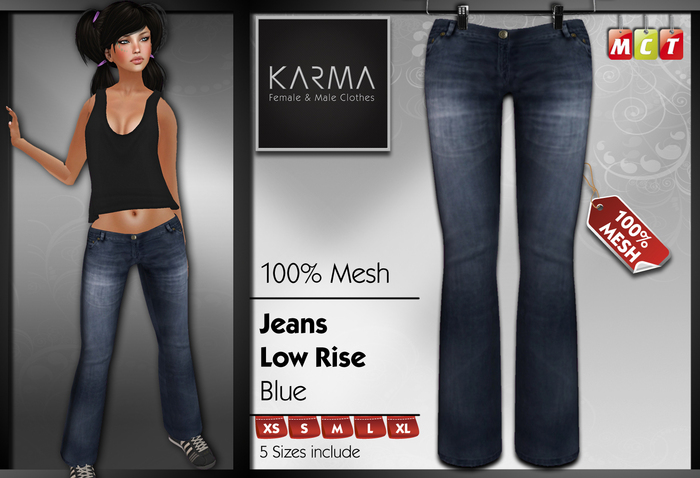 Karma - Mesh Jeans Low Rise - Blue - 5 Sizes include (Fi)