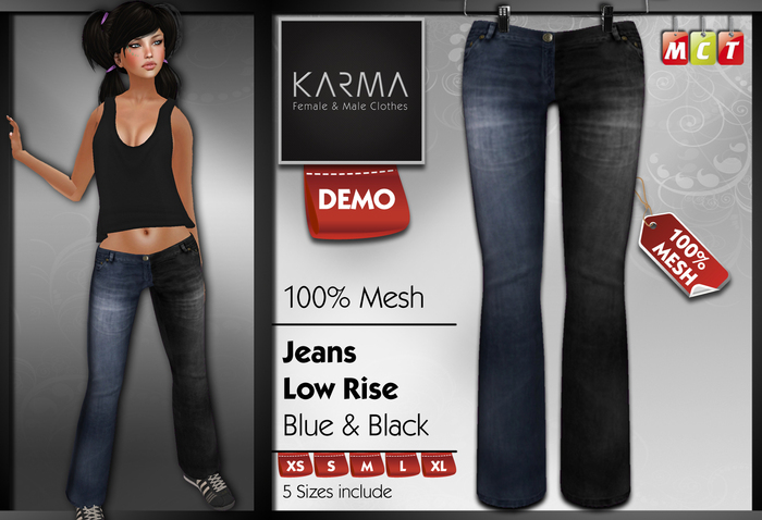 Karma - DEMO - Mesh Jeans Low Rise - Blue & Black - 5 Sizes include (Fi)