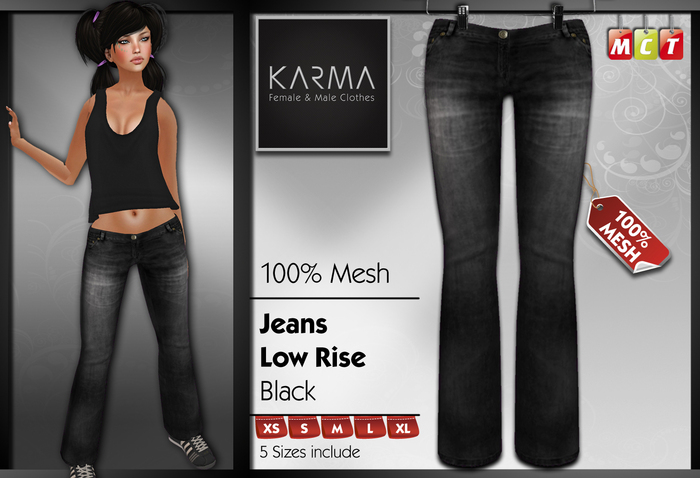 Karma - Mesh Jeans Low Rise - Black - 5 Sizes include (Fi)