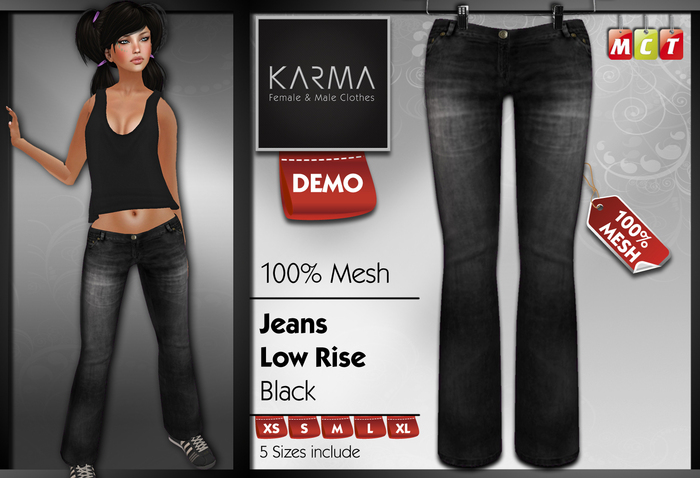Karma - DEMO - Mesh Jeans Low Rise - Black - 5 Sizes include (Fi)