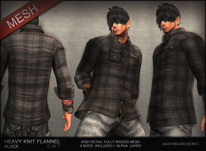 =Razorblade Jacket= Flannel Shirt / Black