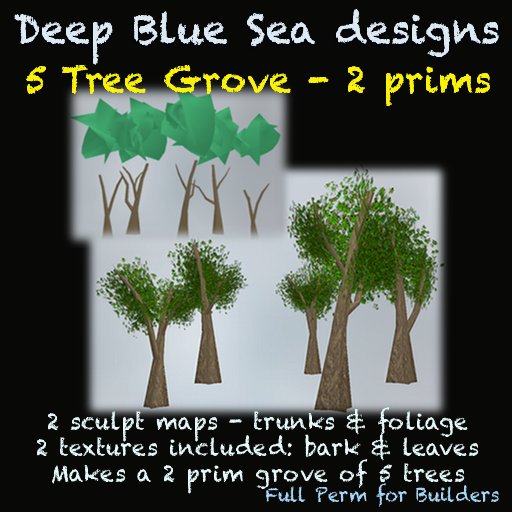 DBS 5 tree grove - 2 prims (crated) 