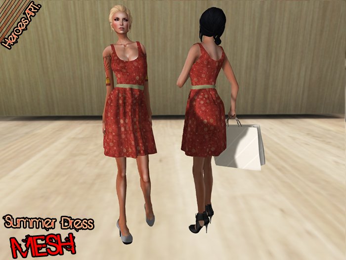 Heroes Art.--Summer Dress- Red with Dots Vintage Edition Collection Mesh Woman Slavless Gown 