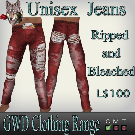 GWD Red Bleached & Ripped Jeans