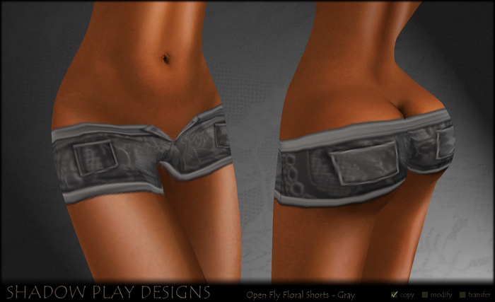 Open Fly Floral Shorts - Gray 