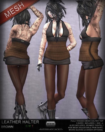 =Razorblade Jacket= Leather Mesh Halter Top / Brown