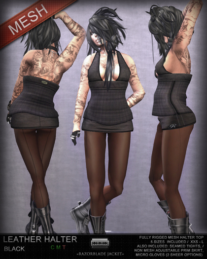=Razorblade Jacket= Leather Mesh Halter Top / Black