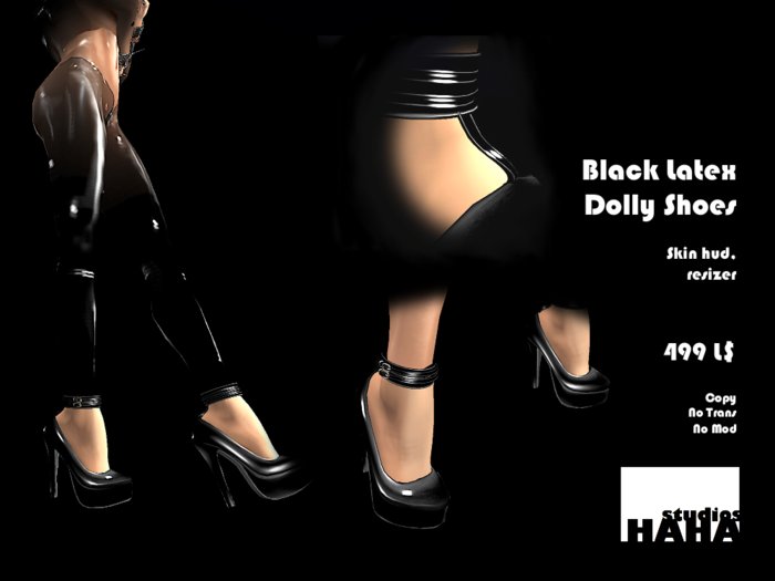 !Black Latex Dolly Shoes Set