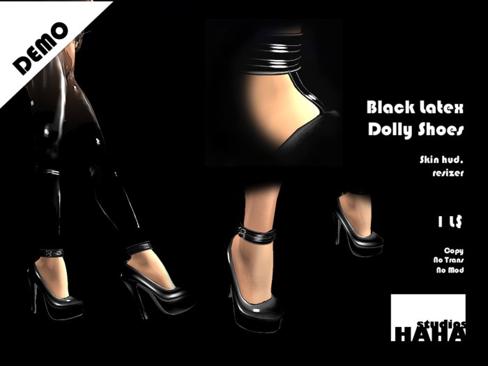 !Black Latex Dolly Shoes Set DEMO