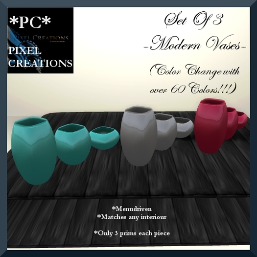 INTRODUCTORY PRICE!!! [PC] SET OF 3 MODERN VASES WITH COLORCHANGE (OVER 60 COLORS!!!)