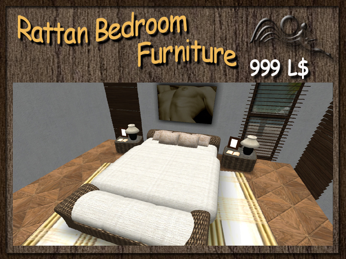[Summer Feeling] - Rattan Weaver Bed with full aethetic Menu, Nightstand, Bench, Picture, Carpet - Bedroom Furniture