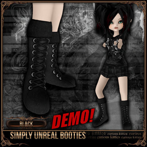 Mesh * =^.^= Curious Kitties Unreal Fuzz - Simply Unreal Booties - Black DEMO