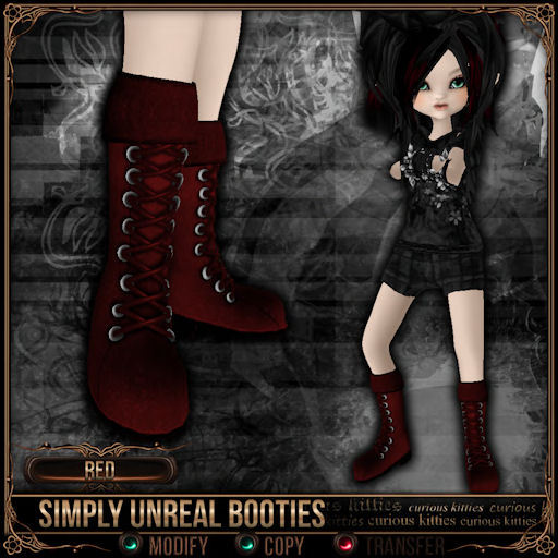 Mesh * =^.^= Curious Kitties Unreal Fuzz - Simply Unreal Booties - Red