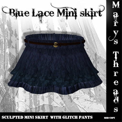 {m.t} Blue Lace Sculpted Ruffles Skirt