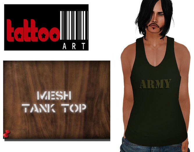 TattooArt Rigged Mesh Tank Top Men Army