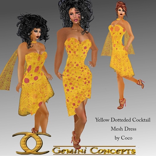 (CC) Mesh Yellow Dotted Cocktail Dress  Boxed