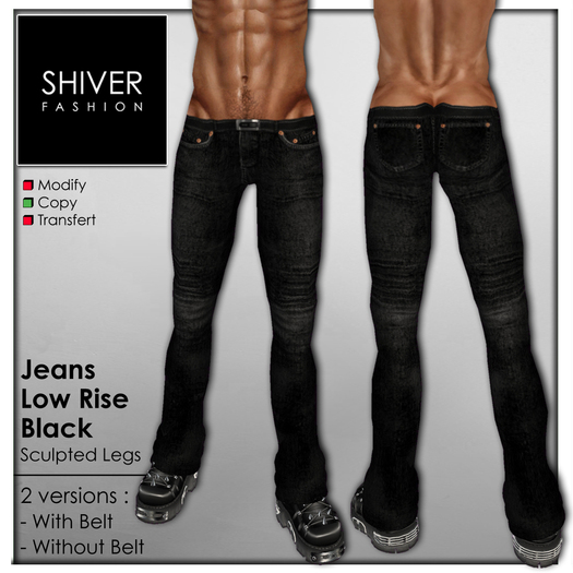 Shiver - Jeans Black Low Rise with & Without Belt (2 versions)