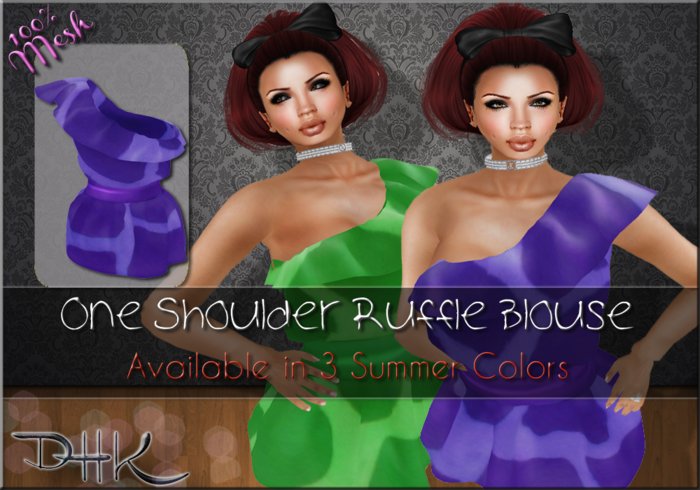 [ D H K ] One Shoulder Ruffle Blouse Purple