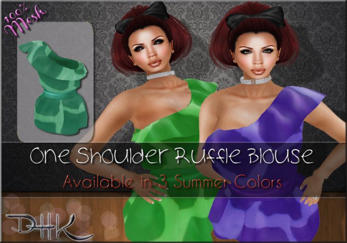 [ D H K ] One Shoulder Ruffle Blouse Teal