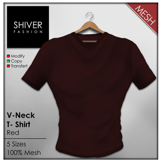 Shiver - Mesh V-Neck T-Shirt - Red - 5 sizes
