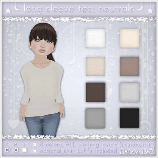 {Dream Doll} Long Sleeve Tee; Neutrals