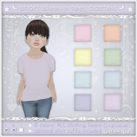 {Dream Doll} Short Sleeve Tee; Pastels