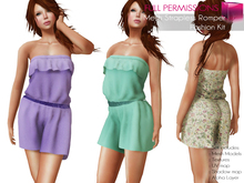 Full Perm CLASSIC RIGGED MESH Women's Female Chic Summer Ruffled Strapless Hem Top Loose Romper Shorts - 3 TEXTURES