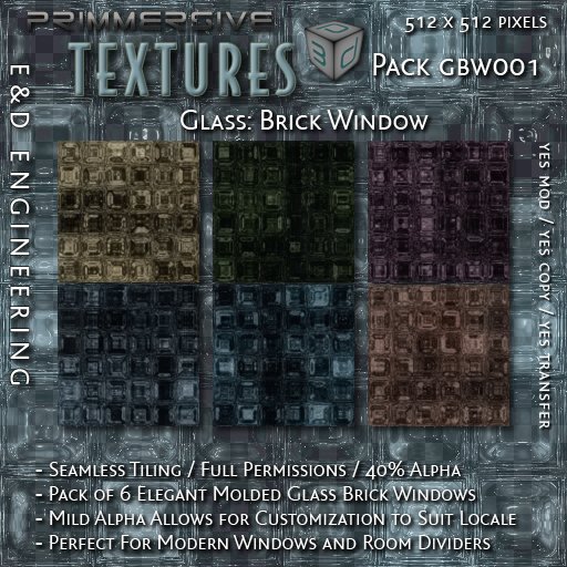 Second Life Marketplace - [GBW001] 6 Glass Brick Window Textures Glass ...