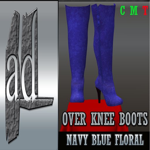 Over Knee Boots Navy Blue Floral