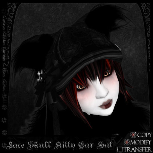 =^.^= Curious Kitties Gothic Fuzz - Lace Skull Kitty Ear Hat