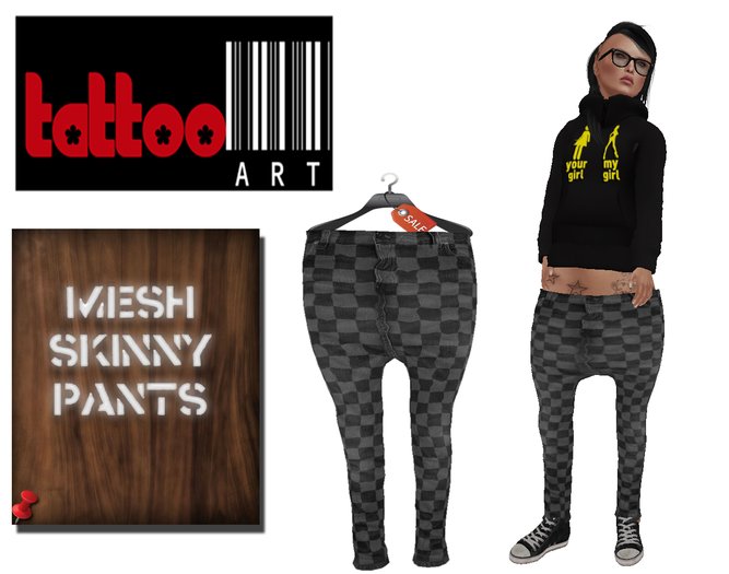 TattooArt Rigged Mesh Skinny Jeans Chess