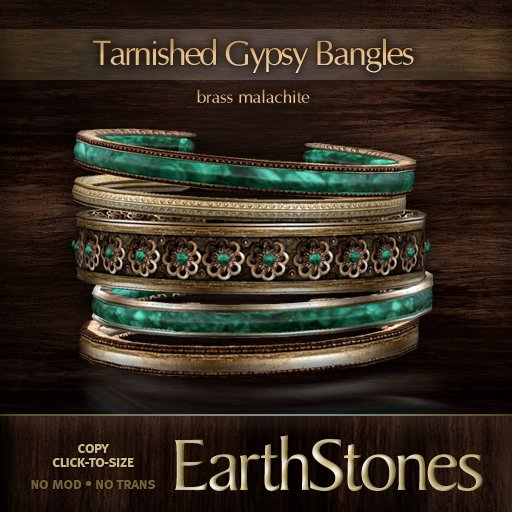 EarthStones Tarnished Gypsy Bangles - Brass/Malachite