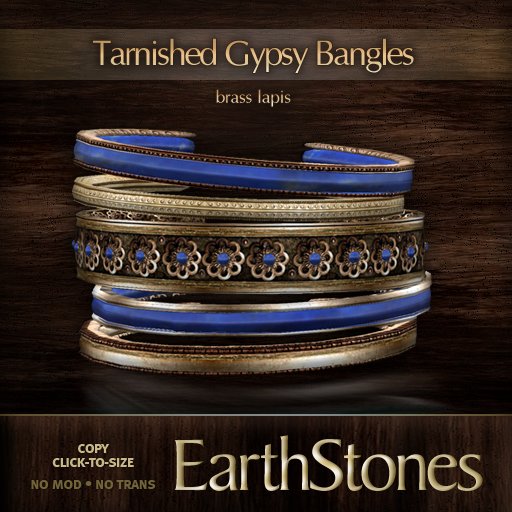 EarthStones Tarnished Gypsy Bangles - Brass/Lapis