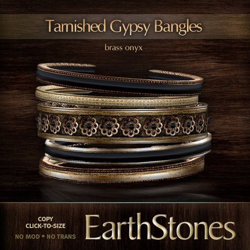EarthStones Tarnished Gypsy Bangles - Brass/Onyx