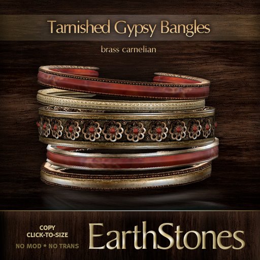 EarthStones Tarnished Gypsy Bangles - Brass/Carnelian