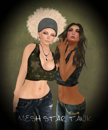 ~Degged Mesh Low Neck Star Tank