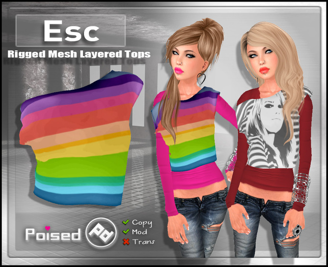 ::Poised:: Esc - Mesh off shoulder top - Rainbow 