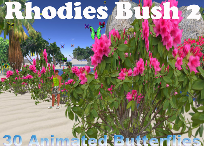 Rhododendron Bush 2 * 30 Animated Butterflies * Clear, Realistic Textures (11x4) 1 Prim * ONLY  L$399 during PROMO!