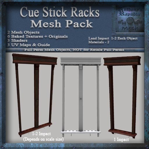 Cue Stick Racks Mesh Pack, Billiards 3D Model Accessories, Full Perm Mesh & Textures