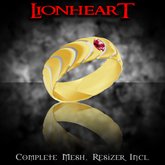 Dare Designs: Lionheart Men's ring - gold-ruby