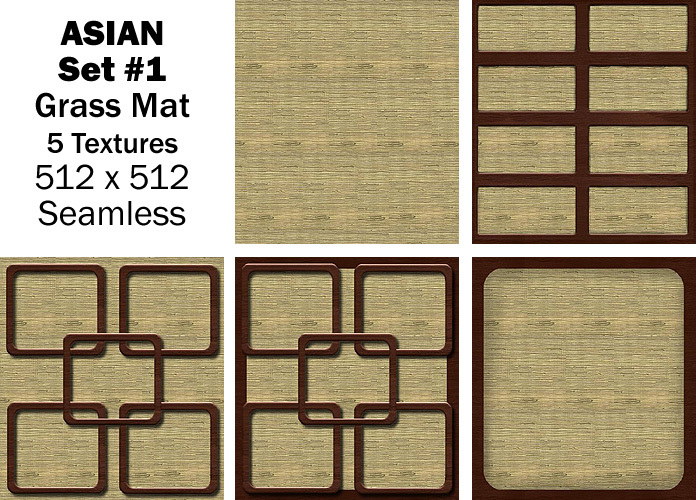 5 Seamless Asian Grass Mat & Wood Textures Builders Pack Copy/Mod/Trans