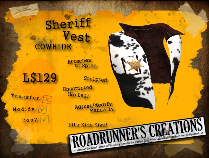 [.:R's:.]   Sheriff Vest [Cowhide]