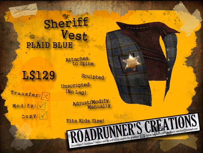 [.:R's:.]   Sheriff Vest [Plaid Blue]