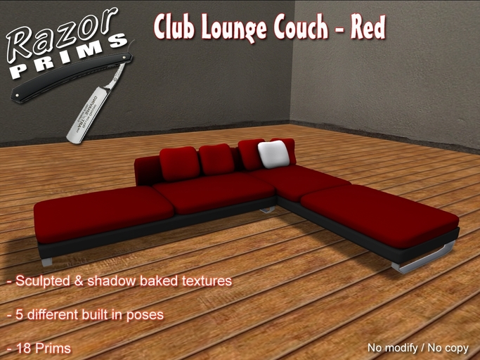 *RazorPrims* Club Lounge Couch / Sofa - Red