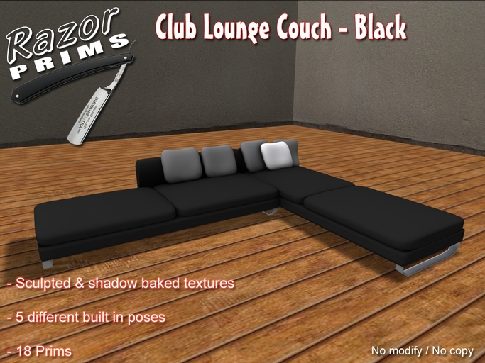 *RazorPrims* Club Lounge Couch / Sofa - Black