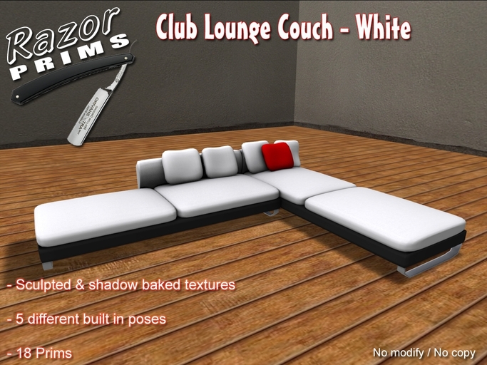 *RazorPrims* Club Lounge Couch / Sofa - White