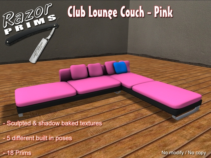 *RazorPrims* Club Lounge Couch / Sofa- Pink