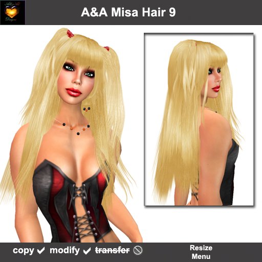 A&A Misa Hair Goldblonde (Color 9), long straight flexi hairstyle with colorable pigtail bands.